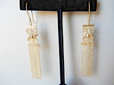 14k Yellow Gold Tassel Earrings 2 3/4" Drop, French hook for pierced ears (4g) - Image 1 of 4