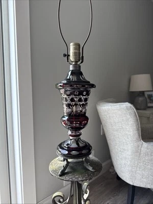 Antique Ruby Red Cut to Clear Glass Crystal Lamp French Bohemian German Works!!! - Image 1 of 4