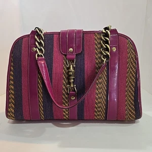 Eric Javits Purse Shoulder Bag Maroon Gold 14x10" Leather Handles & Trim - Picture 1 of 13