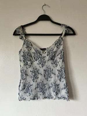 Baby Blue Mesh Vintage 90s Top Stretchy L Floral Retro Boho Fairy Strappy Tank — 第 1/4 张图片