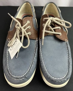 Chaps Men’s 11M Blue Brown Leather Boat Shoes Casual Lace Up Loafers Deck Shoes - Picture 1 of 10