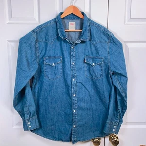 Camisa Levis Denim Para Hombres 3XL Perla A Presión Manga Larga Azul Occidental Bolsillos Diente de Sierra - Imagen 1 de 7