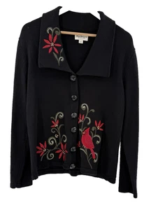Norms Thompson wunderschöne rote Vogel bestickt Schalkragen Strickjacke MEDIUM EUC - Bild 1 von 13