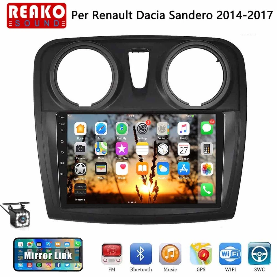 Android Autoradio Per Renault Dacia Sandero 2014-2017 CarPlay GPS Sat Navi 2+32G - Immagine 1 di 4