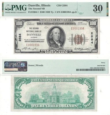 1929 $100 Danville, Illinois Charter 2584 PMG VF-30 - Image 1 of 3