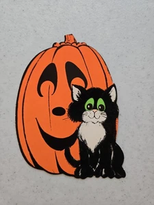 Gato Negro Vintage Troquelado Flocado Halloween Pequeño Brillante Años 60 Fieltro MCM Raro - Imagen 1 de 11