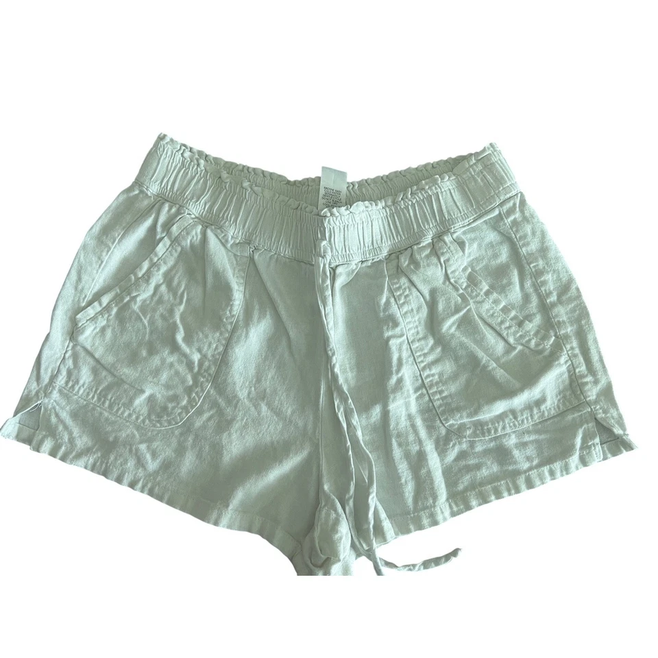 Pantalones Cortos Joe B Mezcla de Lino Medianos Blancos Cordón Cintura Elástica Informales Foto 1 de 4