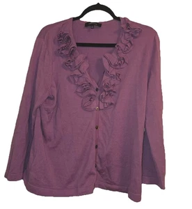 Jones Wear Sweater Womens XL Purple Ruffle Front Cardigan Button Up Long Sleeve - Picture 1 of 7