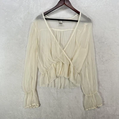 Blusa romántica vintage John Paul Richard para mujer mediana marfil de gasa transparente Foto 1 de 4