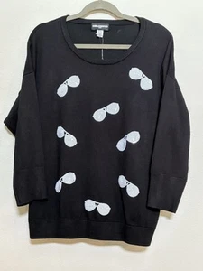 NWT Women's Karl Lagerfeld Paris Black Knit White Sequine Glasses Sweater SZ: XL - Picture 1 of 9
