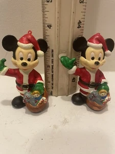Vintage Mickey Mouse in Santa Suit Christmas Ornament The Walt Disney Set of 2 - Picture 1 of 2
