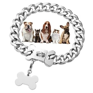 Silver Chain Dog Collar 19mm Stainless Steel Cuban Link Dog Collar with 26 Inch - Picture 1 of 8