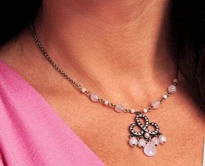 COLLAR "VALENCIA" Park Lane - Oro Antiguo con CUARZO ROSA + SWAROVSKI ROSA Foto 1 de 2