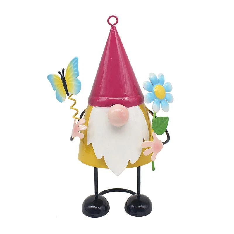 LESSER & PAVEY Garden Statue Ornament Metal Bright Eyes Red Hat Gnome Lawn Patio Decoration