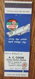TEXACO GAS STATION MATCHBOOK: A. C. COON (FORT WORTH, TEXAS) (1955) -F24 - Picture 1 of 2