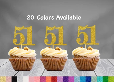 51º Cumpleaños Cupcakes Toppers Decoraciones Fiesta (JUEGO de 12) 20 Colores Disponibles Foto 1 de 3