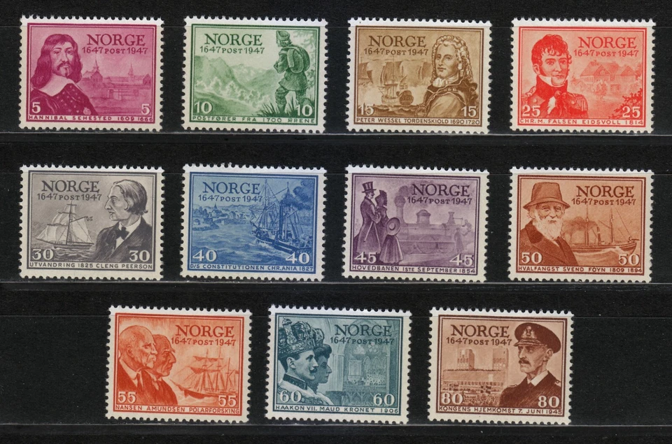 Noruega 1947 MNH Mi 323-333 Sc 279-289 Historia del servicio postal noruego ** Foto 1 de 2