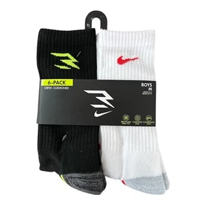 Nike 3Brand Boys 6 Pack Crew Cushioned Socks M 5Y 7Y-Multi Color FREE SHIPPING! - Picture 1 of 2