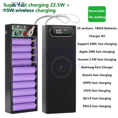 20x 18650 Battery Power Bank Case LCD Display Wireless Fast Charger Box 22.5+15W - Bild 1 von 4