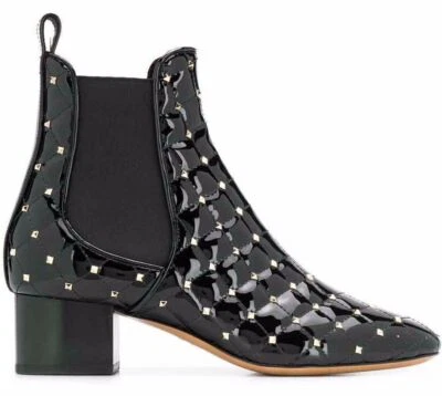 Valentino Rockstud Chelsea Spike Black Patent Stud Heel Short Ankle Bootie 37 - Image 1 of 4
