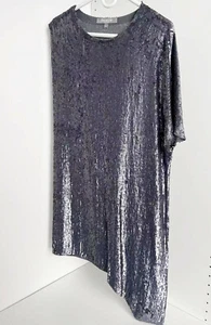 Womens INTERMIX Gray Sequins Silk Asymmetrical Cocktail Shift Dress P NWOT - Picture 1 of 7