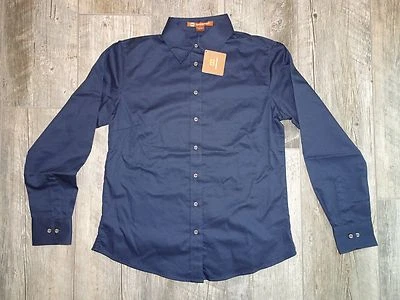 New Women's Harriton Long Sleeve Collared Shirt - Navy XLarge - Image 1 of 4