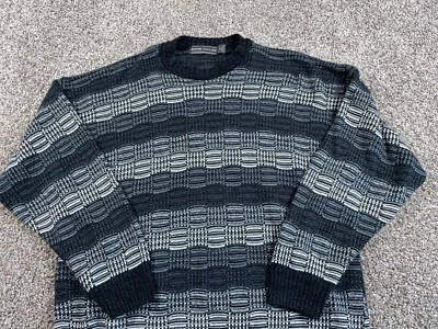 Suéter De Colección Texturizado a Cuadros Patrón Adulto XL Negro Gris Etiqueta David Taylor Hecho en EE. UU. Foto 1 de 4