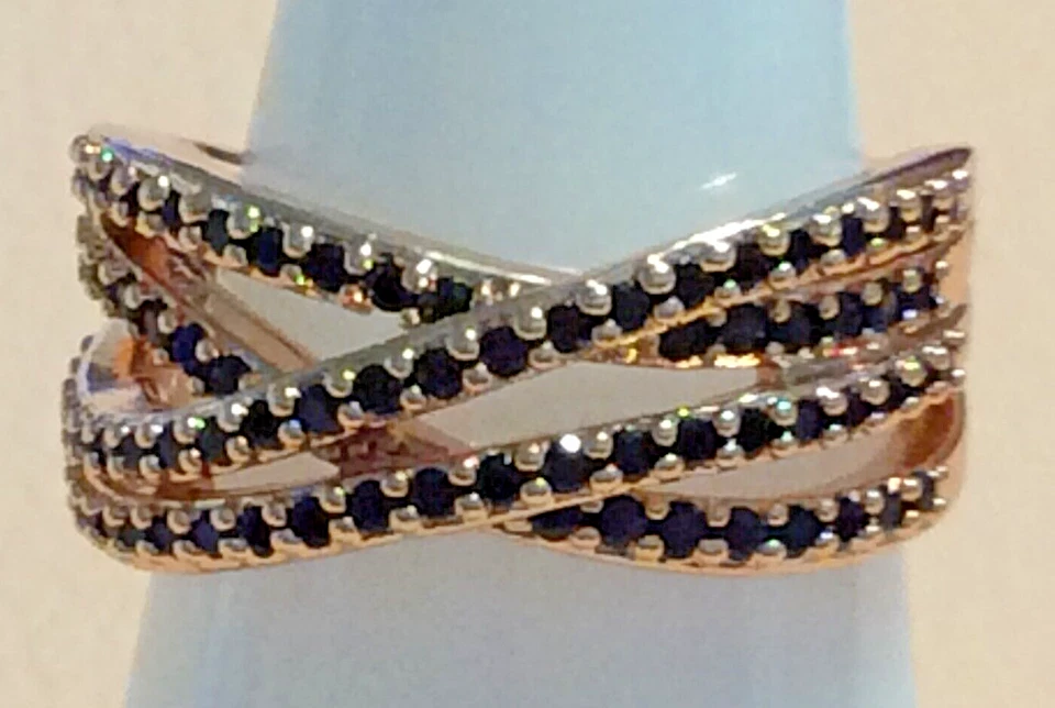 Bomb Party Waves of Sparkling Glam Black Onyx CZ Rose Gold Plate Ring SZ 5 5201 - Image 1 of 1