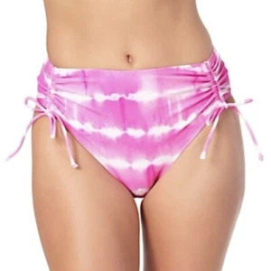New California Waves Tie Dye High Waisted Bikini Swim Bottoms Pink Size Large - Picture 1 of 12