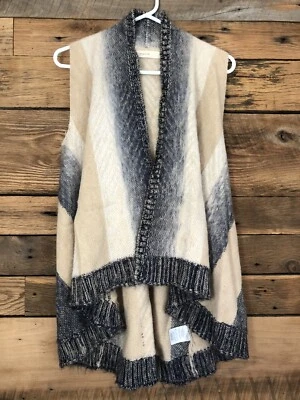 Sleeping On Snow Athropology Open Cardigan Sweater XS Beige/Blue Wool Blend - Image 1 of 4
