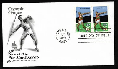 #1790 10c Olympics 1980 -Javelin- ArtCraft FDC Pair - Image 1 of 2