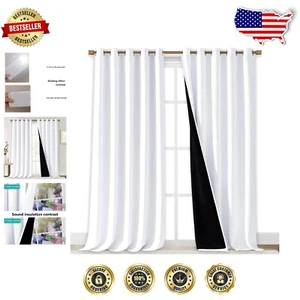 Elegant White Blackout Drapes - Noise Reduction & Thermal Insulation, 70x108 in. - Picture 1 of 10