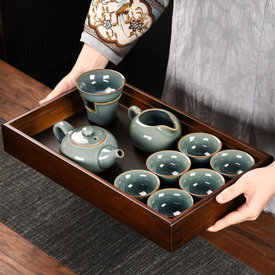Bandeja de bambú depósito bandeja para servir mesa de té china para juego de té de kungfu rectangular Foto 1 de 4