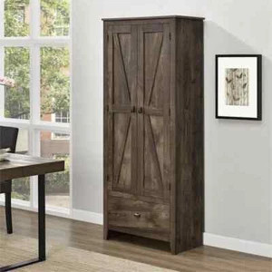 Rustic Off-White Farm Barn Door Storage Cabinet Shabby Large 72" Kitchen Pantry - Picture 1 of 10