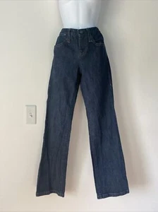 Dark Wash Stretch Cotton Denim Blue Jeans Straight Leg Five Pocket Size 4 - Picture 1 of 12