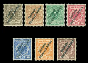 German Colonies - SOUTH WEST AFRICA 1897 SURCH. complete set Sc# 1+1a -6 mint MH - Picture 1 of 2