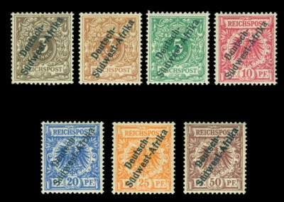 German Colonies - SOUTH WEST AFRICA 1897 SURCH. complete set Sc# 1+1a -6 mint MH - Image 1 of 2