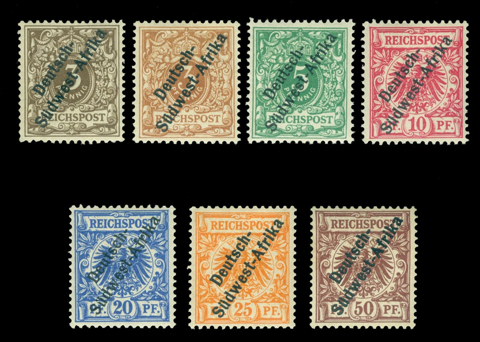 German Colonies - SOUTH WEST AFRICA 1897 SURCH. complete set Sc# 1+1a -6 mint MH - Image 1 of 2
