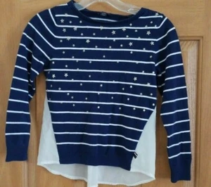 Tommy Hilfiger Layered Sweater Pullover Blue White Stripes Stars Sz Girls M 8/10 - Picture 1 of 5
