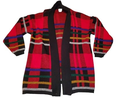 Cárdigan abierto vintage Huntington Ridge rojo a rayas suéter acrílico para mujer MED Foto 1 de 4