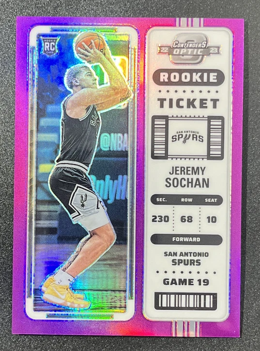 2022-23 Panini Contenders Optic Rookie Ticked Jeremy Sochan RC Purple Prizm 6/15