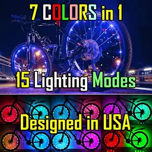 2-Tire Pack LED Bicycle Bike Wheel Lights 7 COLORS in 1 Fits any Spoke Rim Tires - Picture 1 of 7