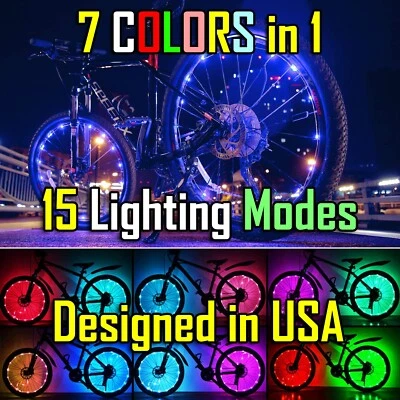 Paquete de 2 neumáticos LED luces de rueda de bicicleta 7 COLORES en 1 se adapta a cualquier neumático de llanta de radios Foto 1 de 4