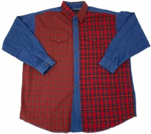 Panhandle Slim Mens Denim Western Shirt Red Blue Plaid Flap Pockets Cotton XXL - Picture 1 of 7