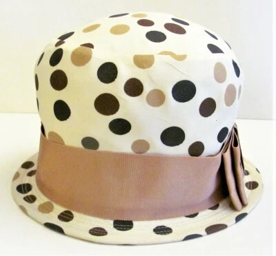 VTG 1960 Kelton Original Womens Brown White Polka Dot Cloche Hat Ribbon Bow Band - Image 1 of 4