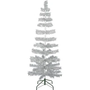 60" Retro Silver Tinsel Christmas Tree Vintage Feather Style XMASS Holiday 5FT - Picture 1 of 4