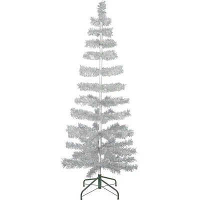 60" Retro Silver Tinsel Christmas Tree Vintage Feather Style XMASS Holiday 5FT - Image 1 of 4