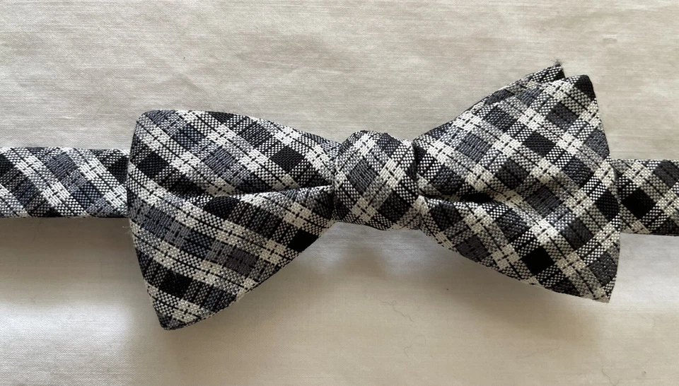 An Original PENGUIN, Black Tartan Plaid Adult Bow Tie Silk Wool, Adjustable NWOT - Image 1 of 4