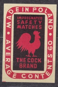 POLAND 1965 Matchbox Label Export - Cat.E#048h. The Cock Brand MiP IMP. SM AC60 - Picture 1 of 1