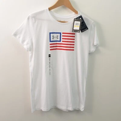 Camiseta Under Armour NUEVA CON ETIQUETAS PARA MUJER Mediana Freedom calce suelto manga corta blanca Foto 1 de 4